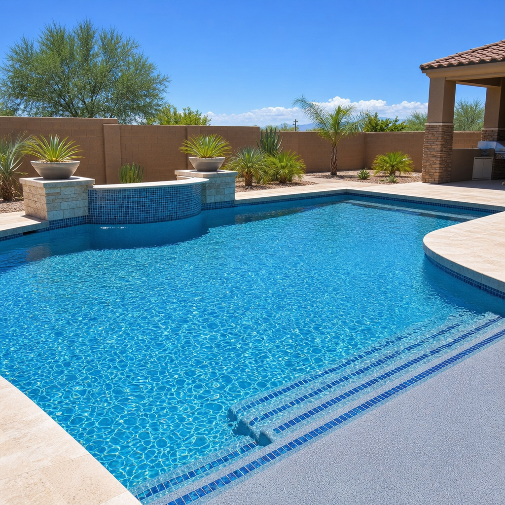 Sparkling clean pool with clear blue water after professional cleaning in Phoenix