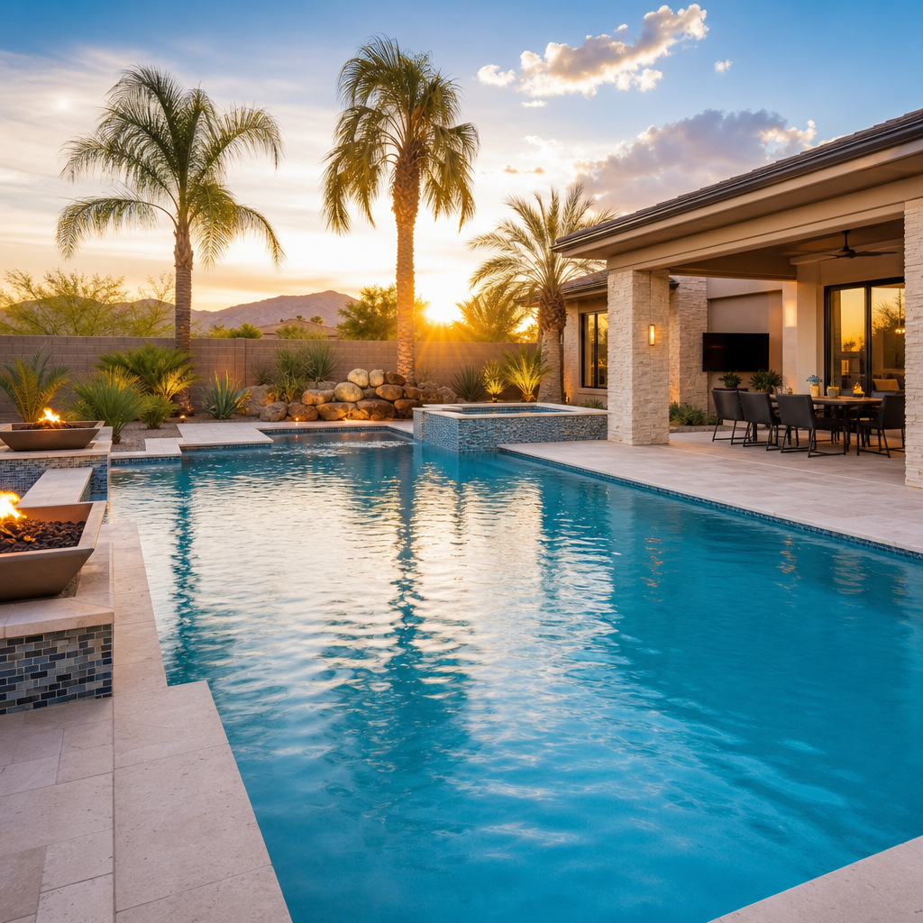 Crystal-clear residential swimming pool maintained by WaterBender Pool Repair in Peoria, Arizona